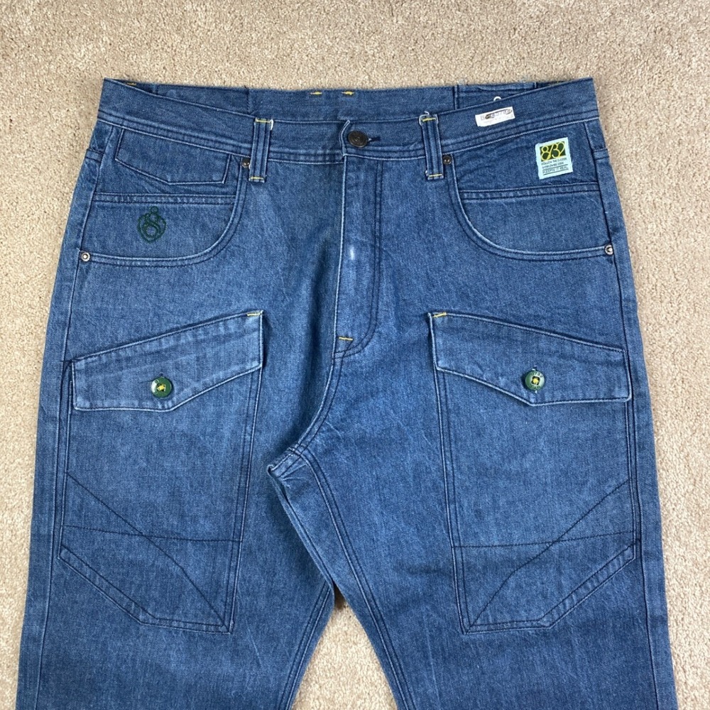 Eight‎ 732 Mens Blue Denim Cargo Streetwear Jeans 40x34 Embroidered Patch Y2K
